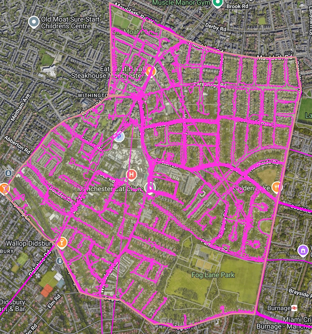 GPS route activity recorded inside an agreed neighbourhood delivery boundary