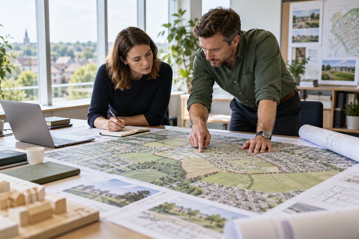 Planning consultants reviewing a resident consultation map