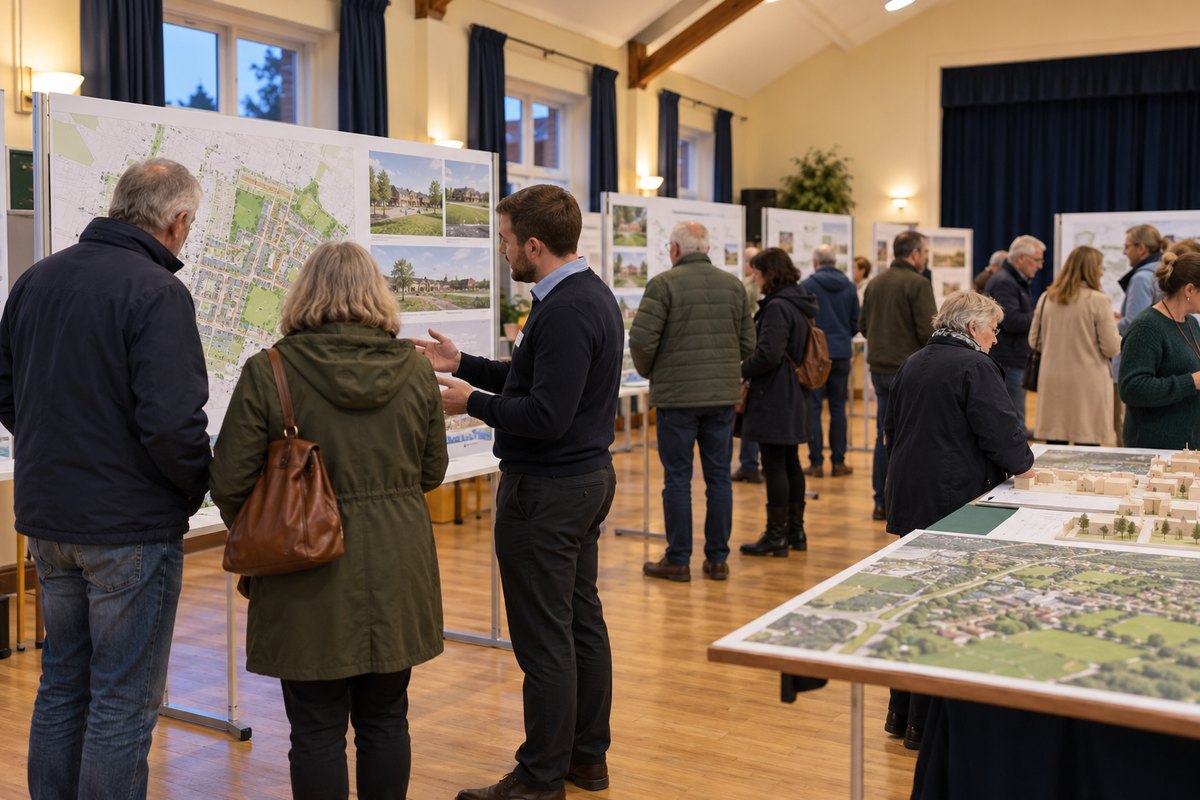 Residents meeting with a planning representative at a public consultation event